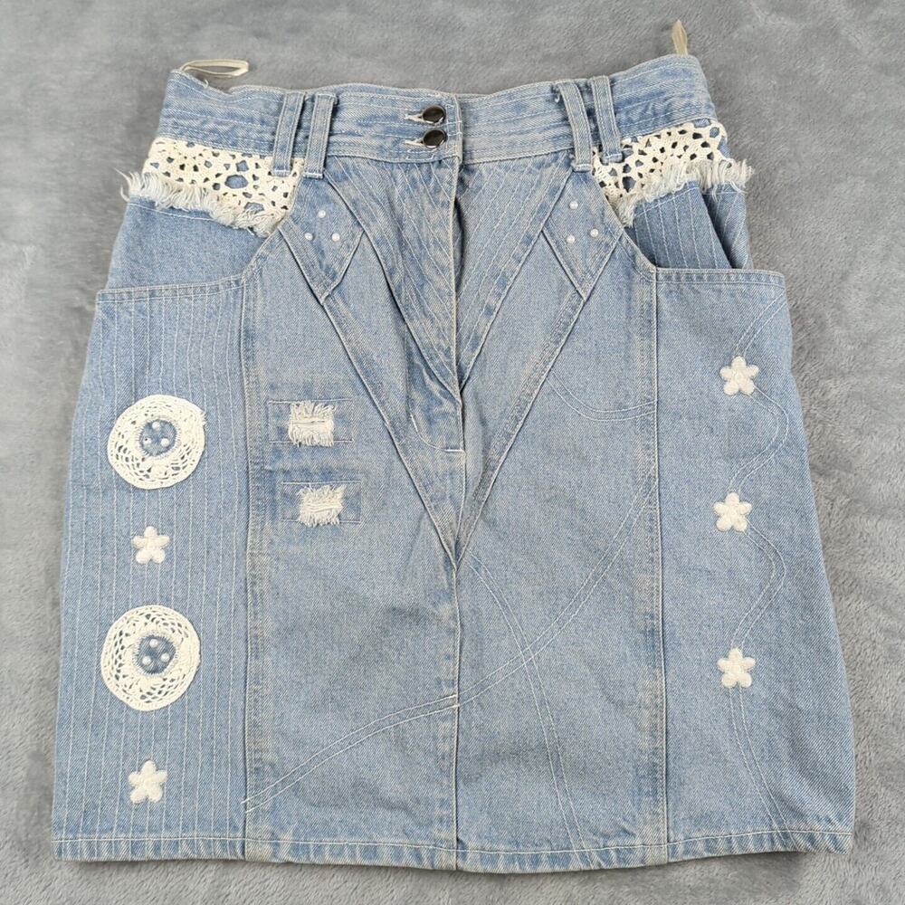 C&A Jinglers Cute Blue Jean Skirt Embroidered‎